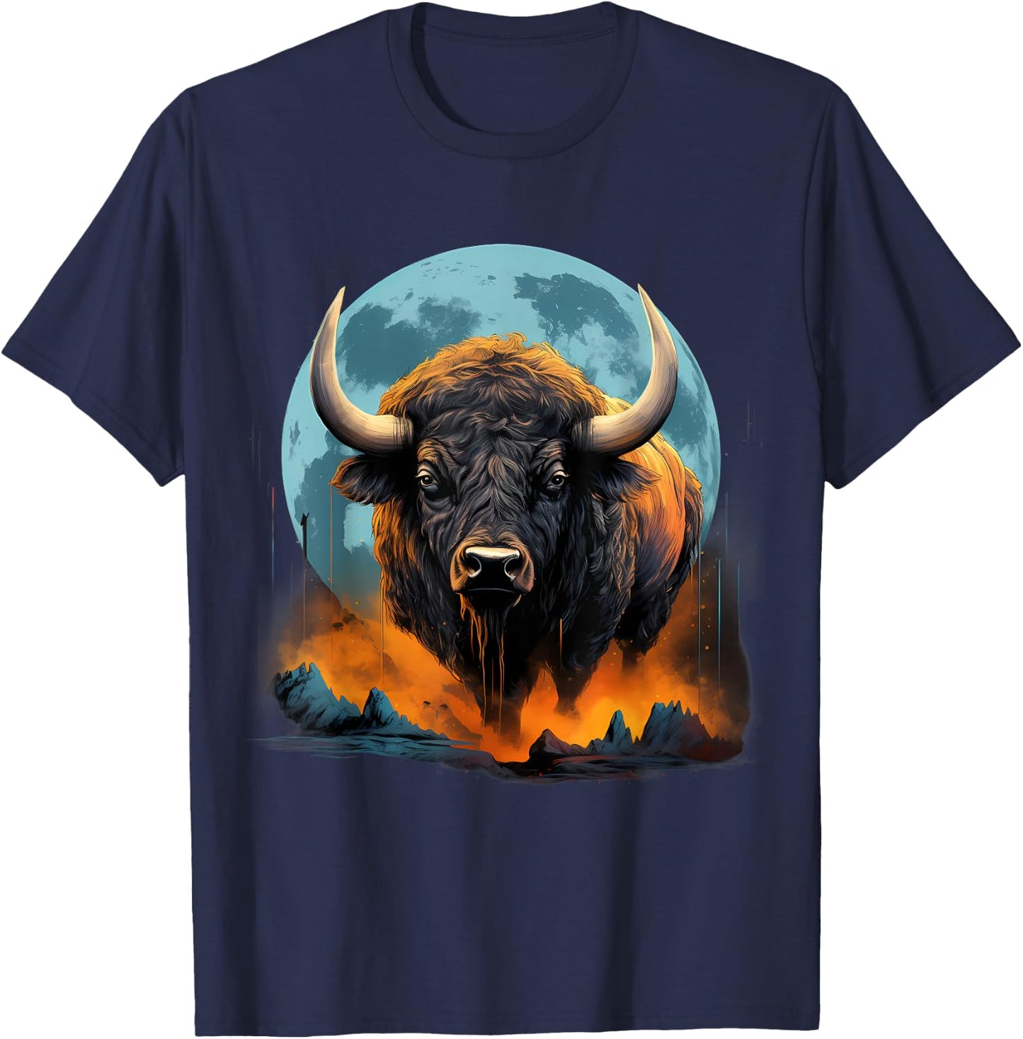 Bison Colorful Nature Buffalo Motif Savanna Safari Wildlife T-Shirt - T-Shirt | Navy