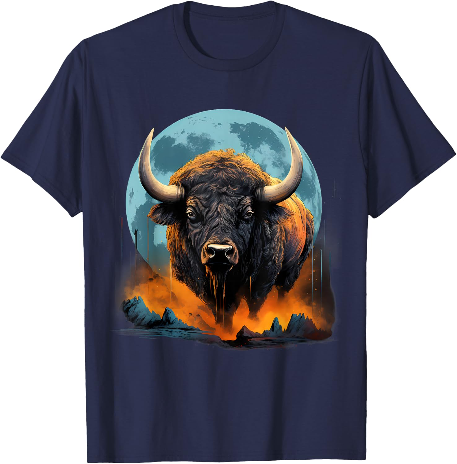 Bison Colorful Nature Buffalo Motif Savanna Safari Wildlife T-Shirt - T-Shirt | Navy