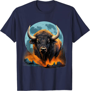 Bison Colorful Nature Buffalo Motif Savanna Safari Wildlife T-Shirt - T-Shirt | Navy