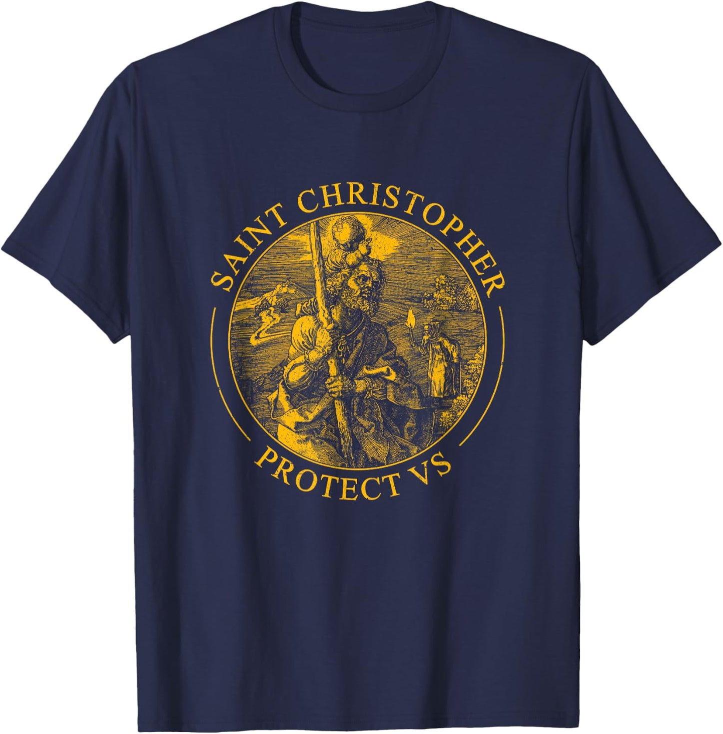 San Cristóbal Travel Patron Saint Christopher Protect Us T-Shirt - T-Shirt | Navy