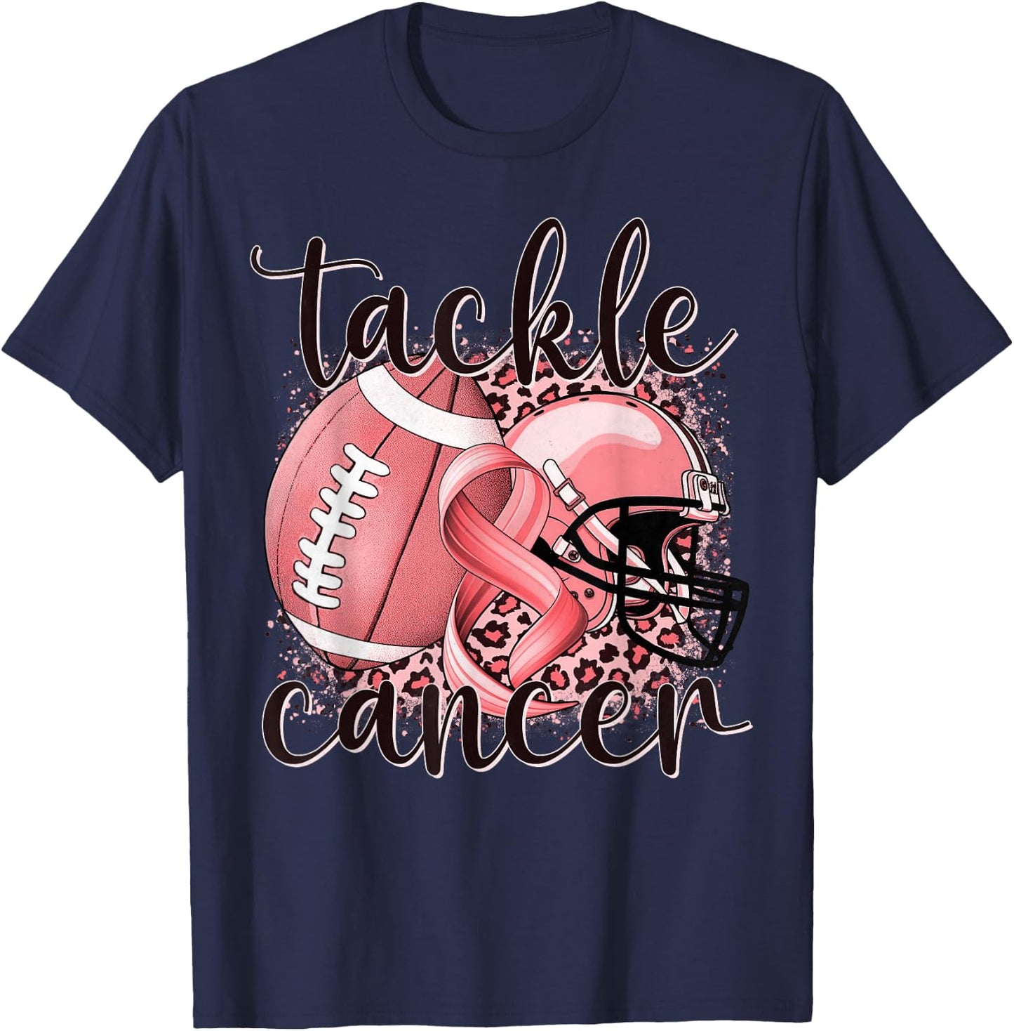 Tackle Uterine Cancer Football Lover Warrior Peach Ribbon T-Shirt - T-Shirt | Navy