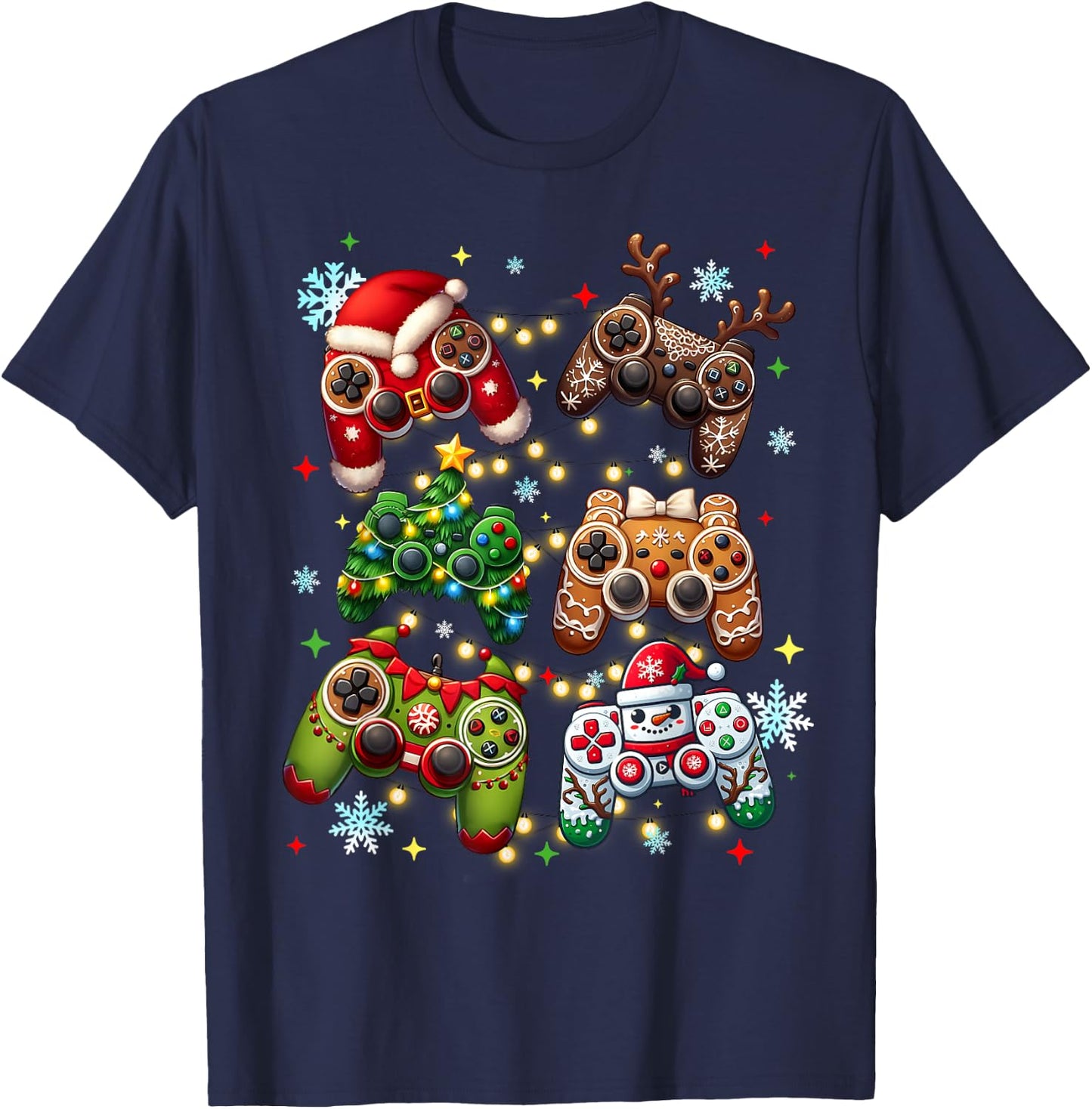 Boys Christmas Shirt Santa Elf Gaming Controllers Gamer Xmas T-Shirt - T-Shirt | Navy