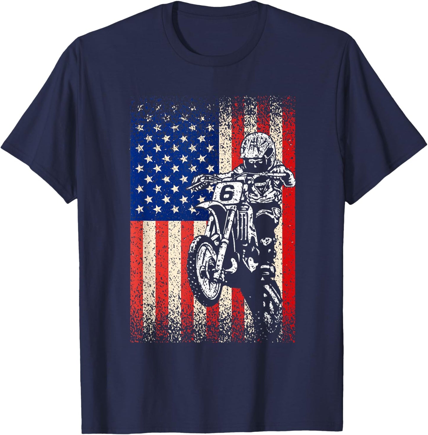 Dirt Bike Shirt Motocross Racing American Flag Dirt Biking T-Shirt - T-Shirt | Navy