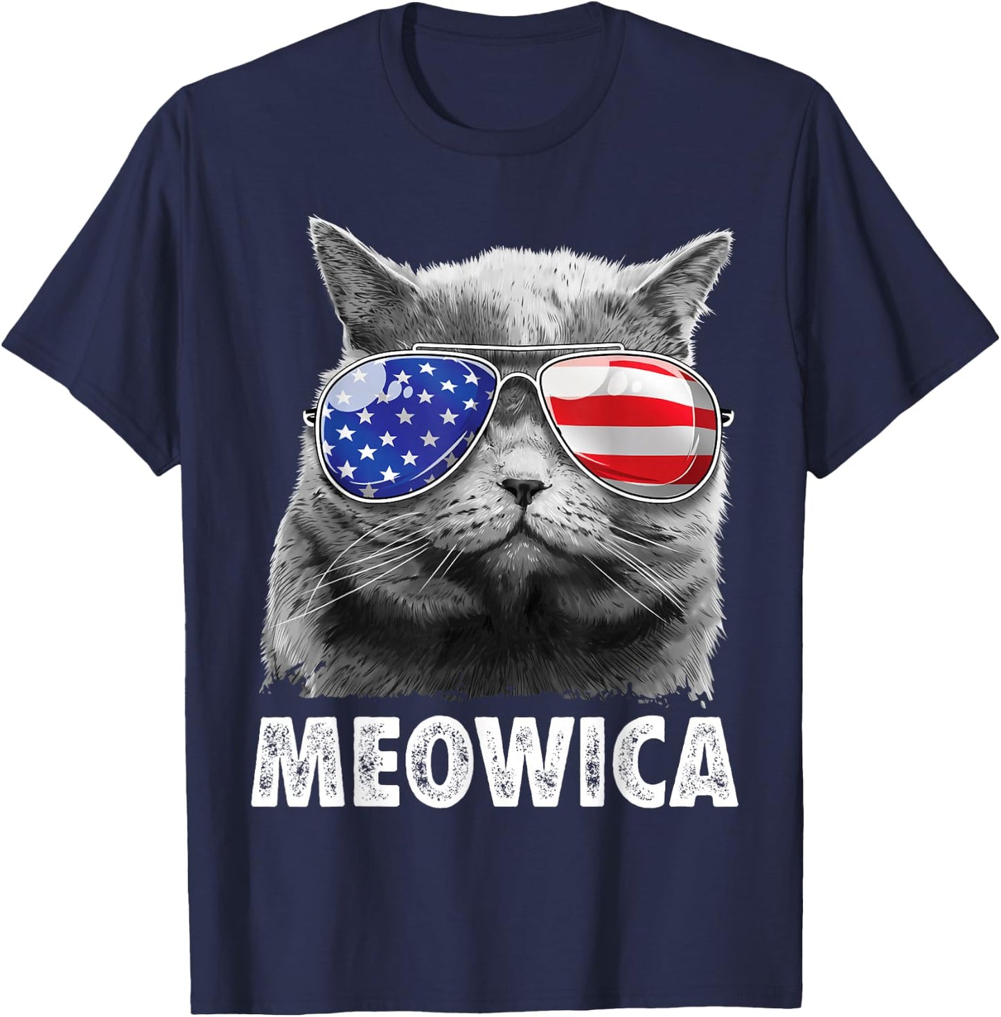 Meowica Cat 4th of July Merica Men Women USA American Flag T-Shirt - T-Shirt | Navy