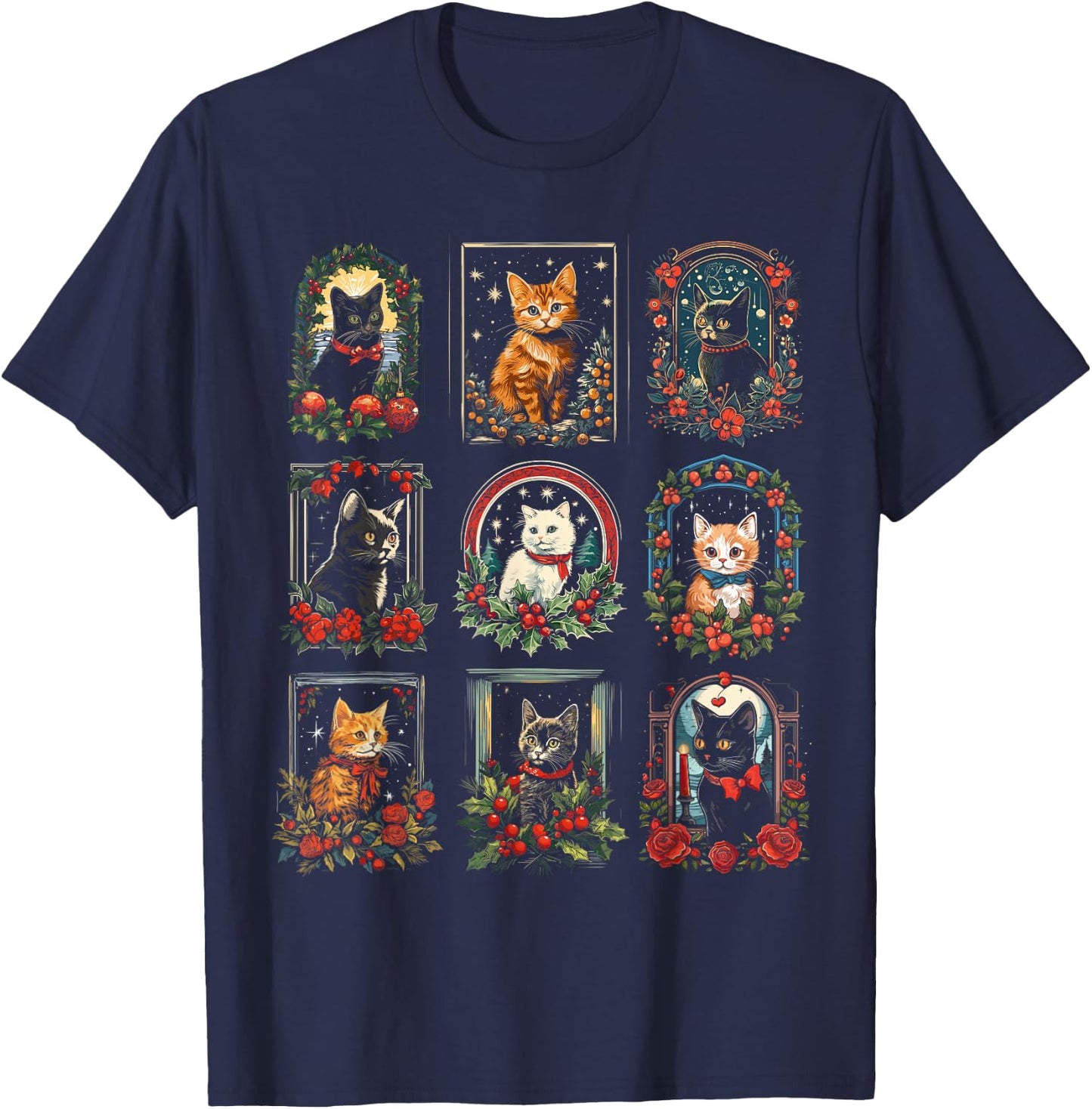 Vintage Kitten Christmas Cats, Cat Mom, Cat Dad Women, Men T-Shirt - T-Shirt | Navy