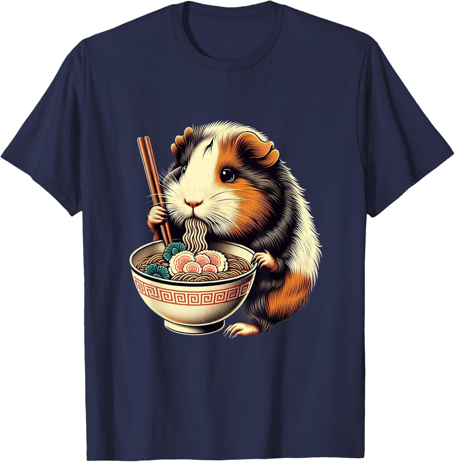 Guinea Pig Ramen Kawaii Neko Japanese Noodles Aesthetic T-Shirt - T-Shirt | Navy