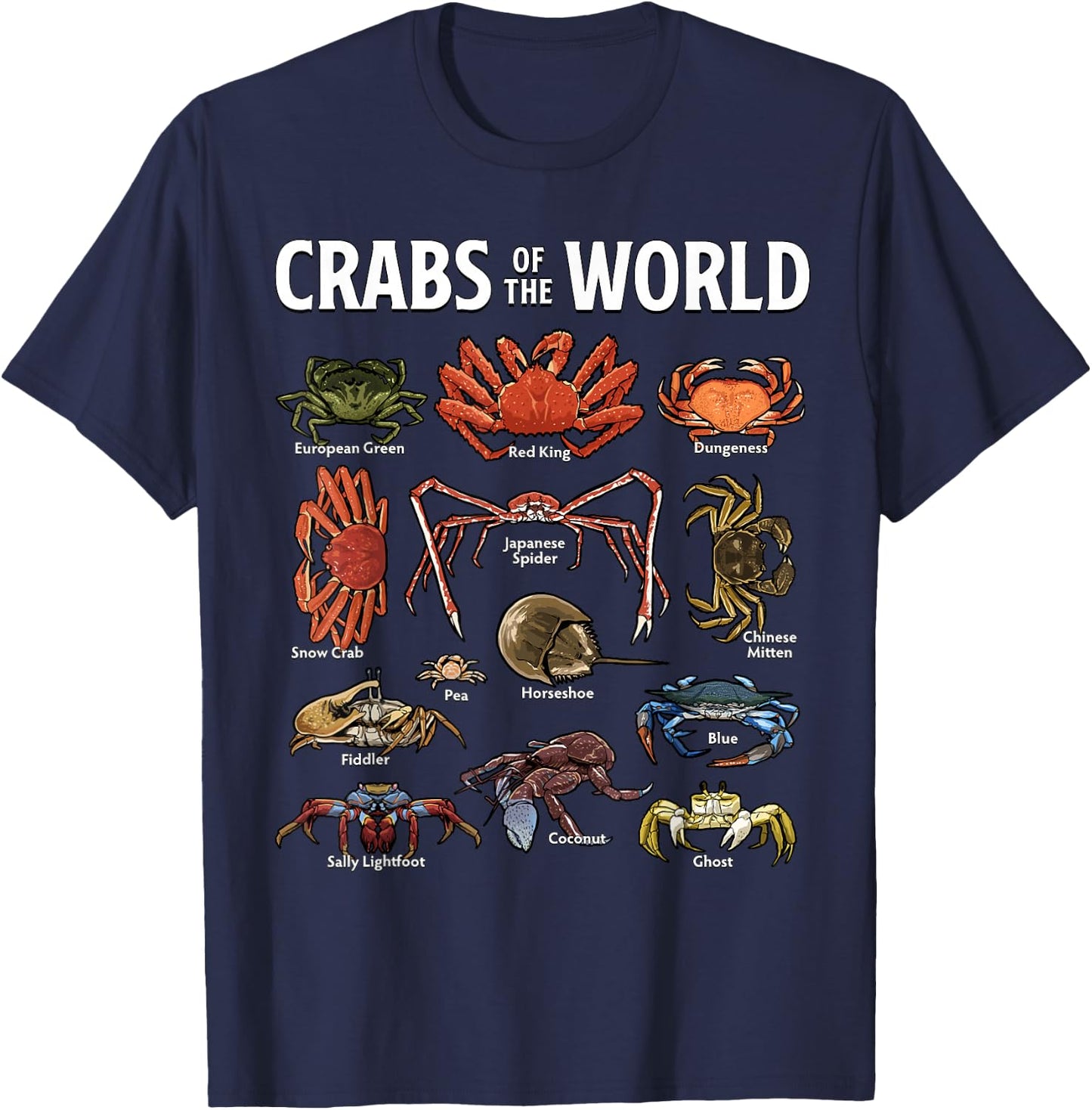 Crabs of the World Marine Life Crabs Illustration T-Shirt - T-Shirt | Navy