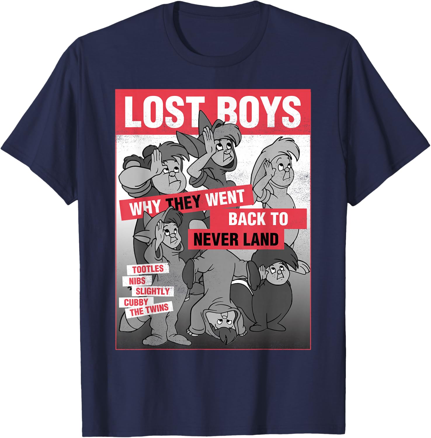 Disney Peter Pan Lost Boys Classic Group Shot Poster T-Shirt - T-Shirt | Navy