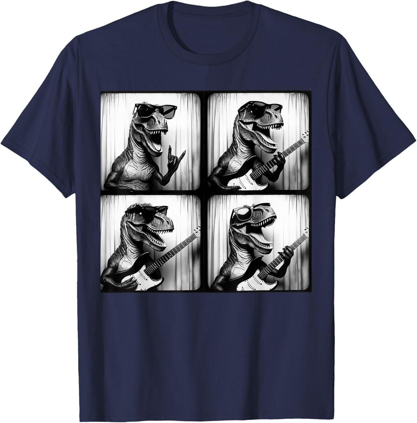 Dinosaur T rex Playing Electric Guitar. Dinosaur Photobooth T-Shirt - T-Shirt | Navy