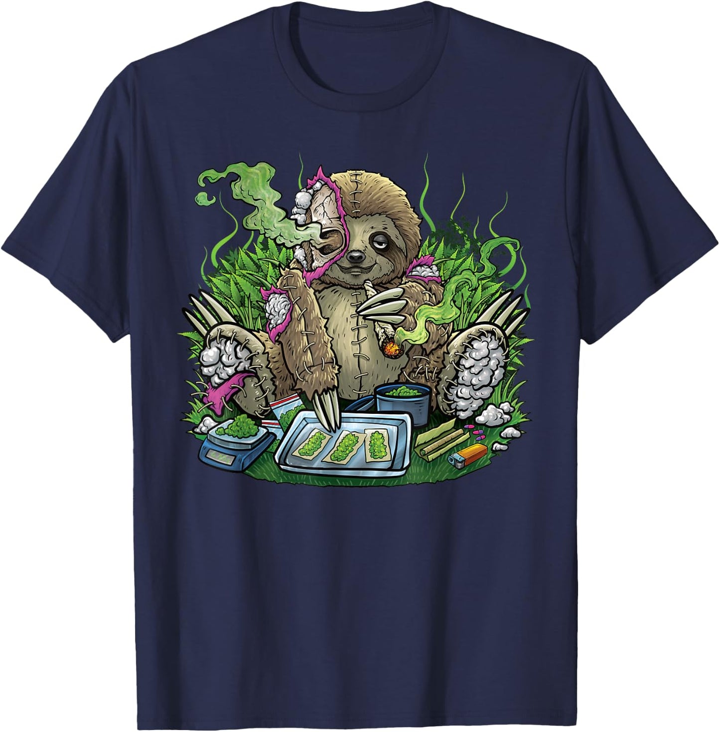 420 Sloth Stiffer Costume Hemp Leaf Cannabis Marijuana Weed , black T-Shirt - T-Shirt | Navy