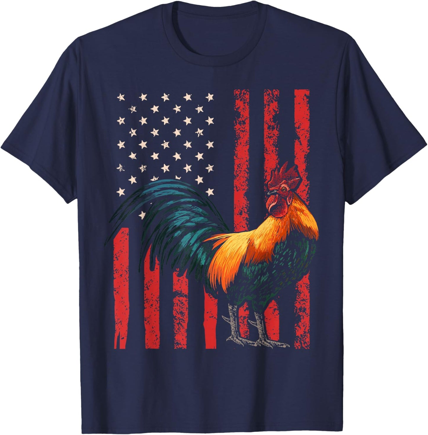 Rooster Chicken American Flag USA Fighting Cock T-Shirt - T-Shirt | Navy