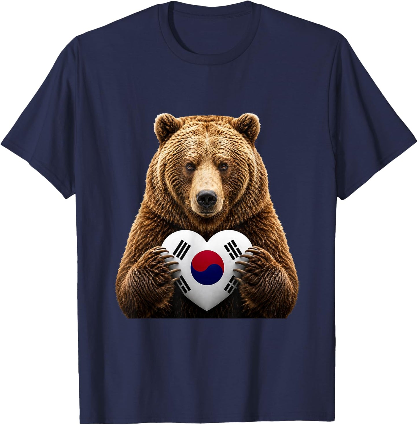 South Korea Flag Heart Pride Heritage Bear South Korean T-Shirt - T-Shirt | Navy