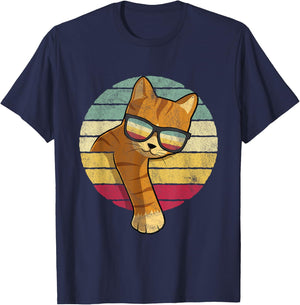 Retro Tabby Cat - Funny Orange Cat Sunglasses T-Shirt - T-Shirt | Navy