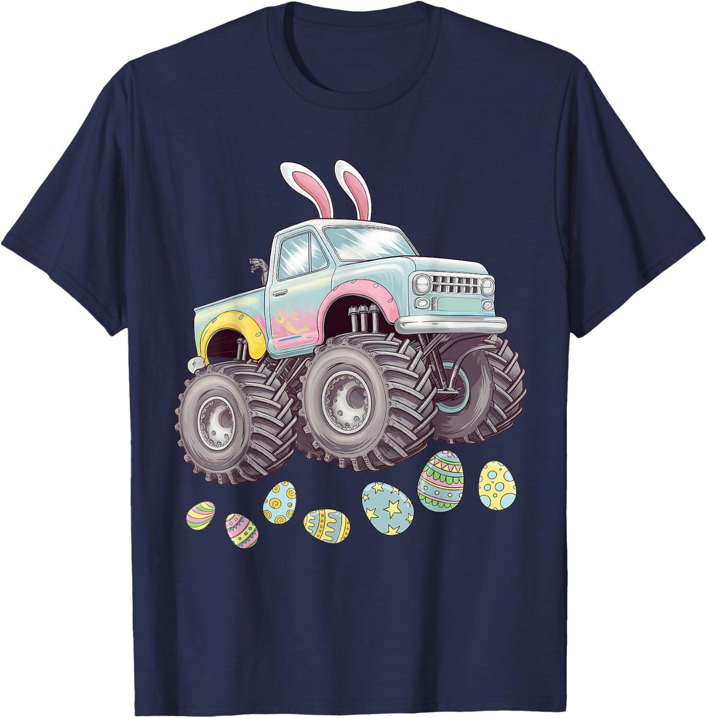 Monster Truck Easter Boys Toddler Kids Bunny Easter Egg Hunt T-Shirt - T-Shirt | Navy