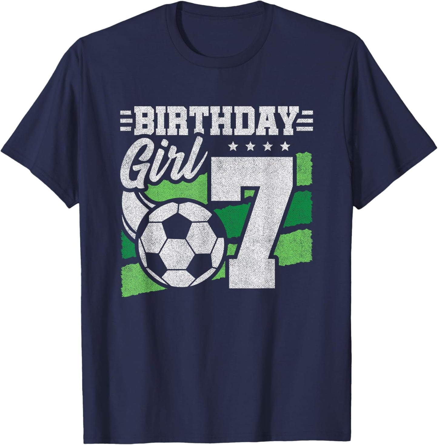 Soccer Birthday Party - 7 Year Old Girl - 7th Birthday T-Shirt - T-Shirt | Navy