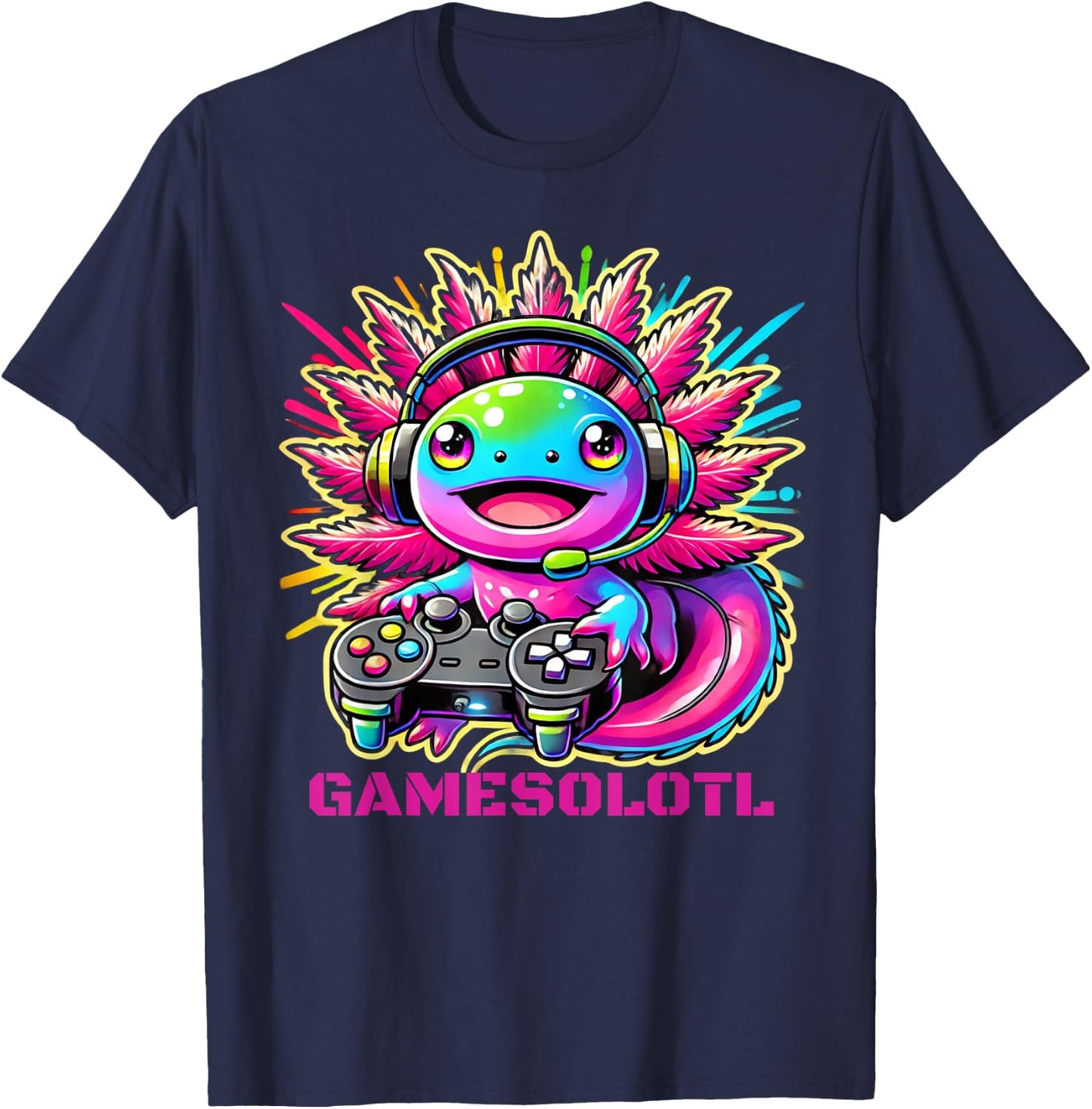 Gamesolotl Axolotl Gamer Cute Anime Kawaii Boys Girls T-Shirt - T-Shirt | Navy