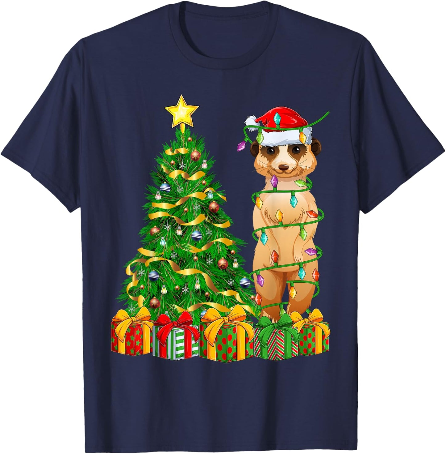Meerkat Xmas Tree Lighting Santa Meerkat Christmas T-Shirt - T-Shirt | Navy