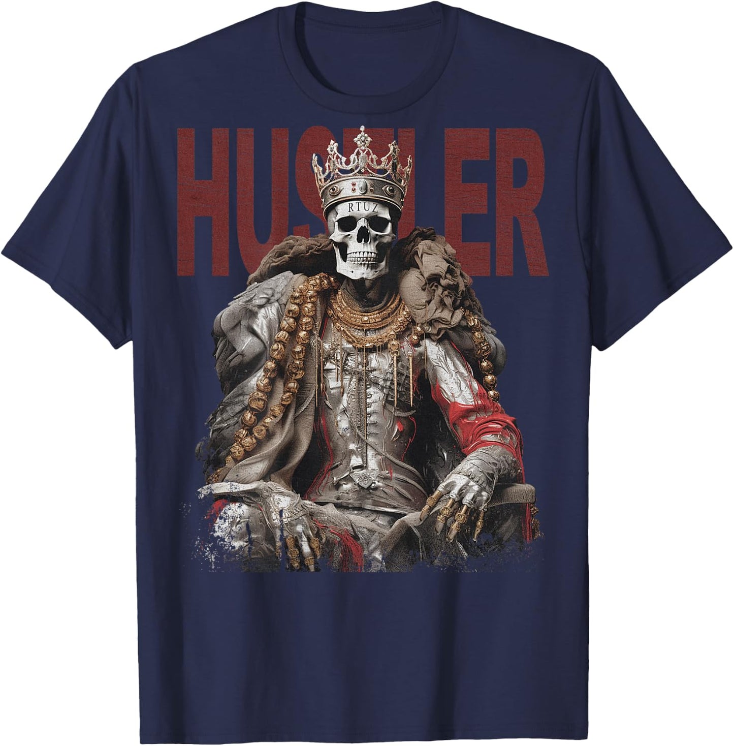 Backprint Streetwear Mode Vintage Damen Herren Schädel Skull T-Shirt - T-Shirt | Navy