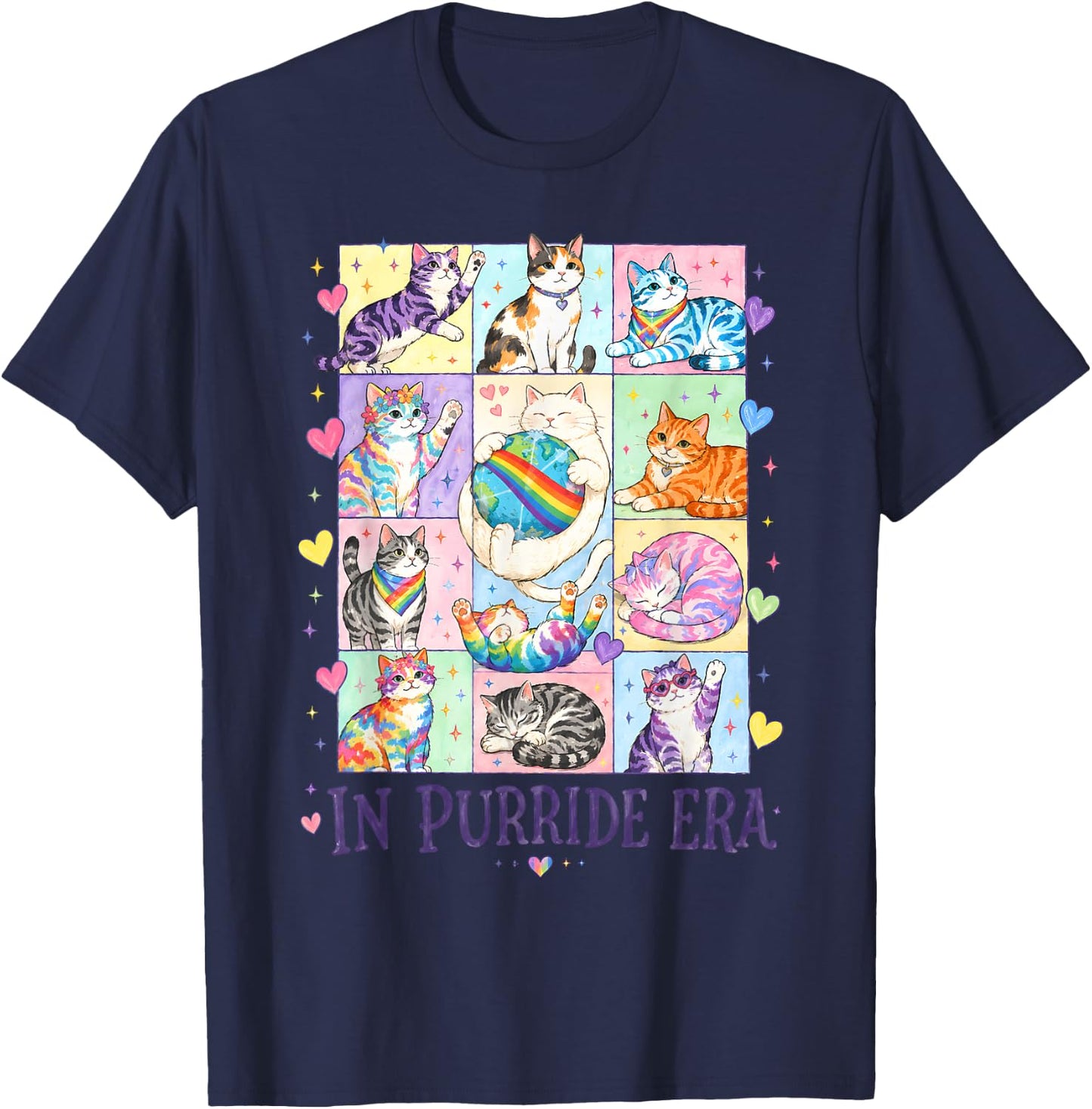 Rainbow Flag Cat T-Shirt - T-Shirt | Navy