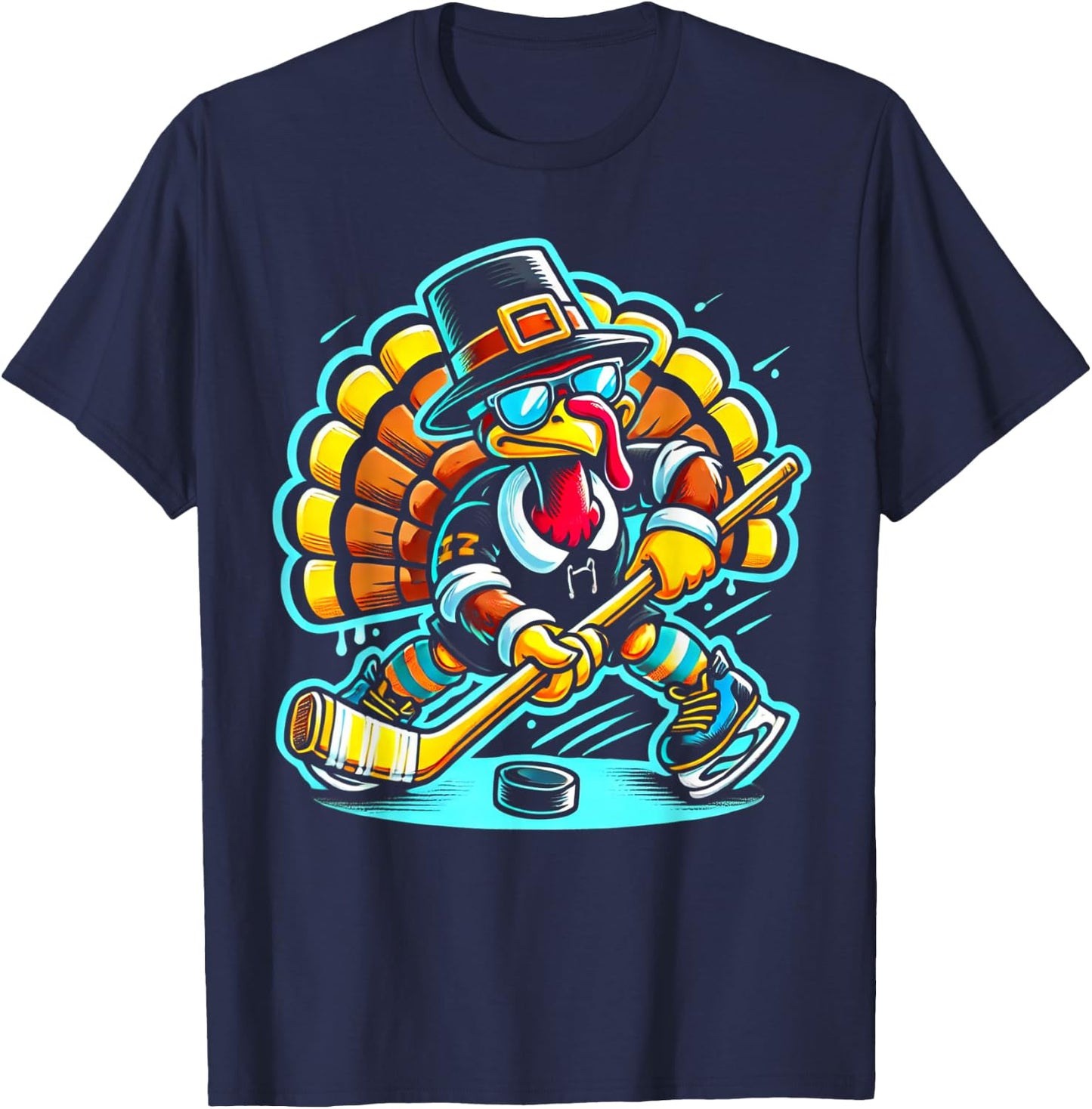 Thanksgiving Ice Hockey Turkey Day Fall T-Shirt - T-Shirt | Navy