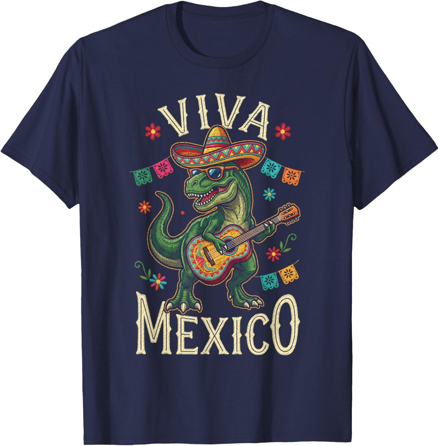 Viva Mexico Boy Dinosaur Mexican Independence Day Kids T-Shirt - T-Shirt | Navy