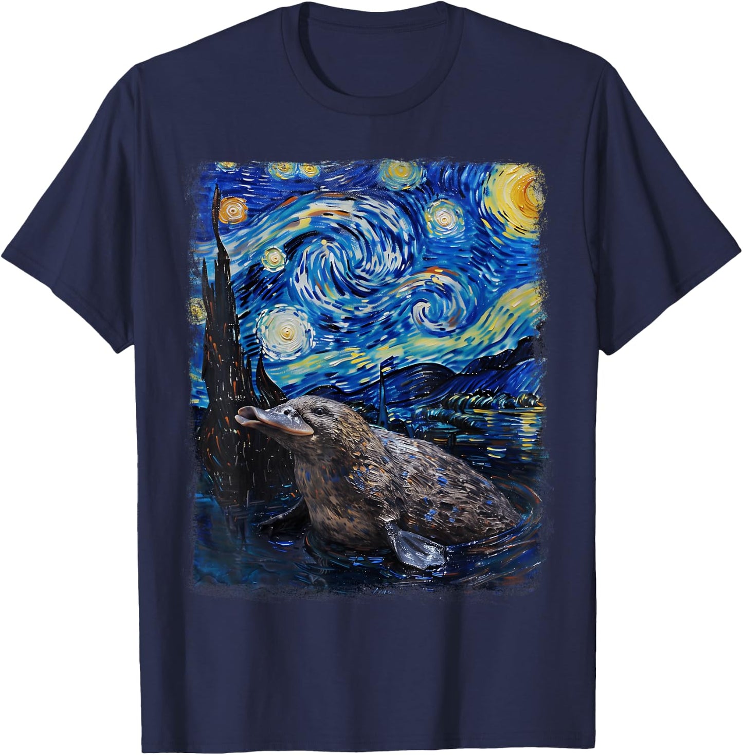 Platypus Starry Night Painting T-Shirt - T-Shirt | Navy