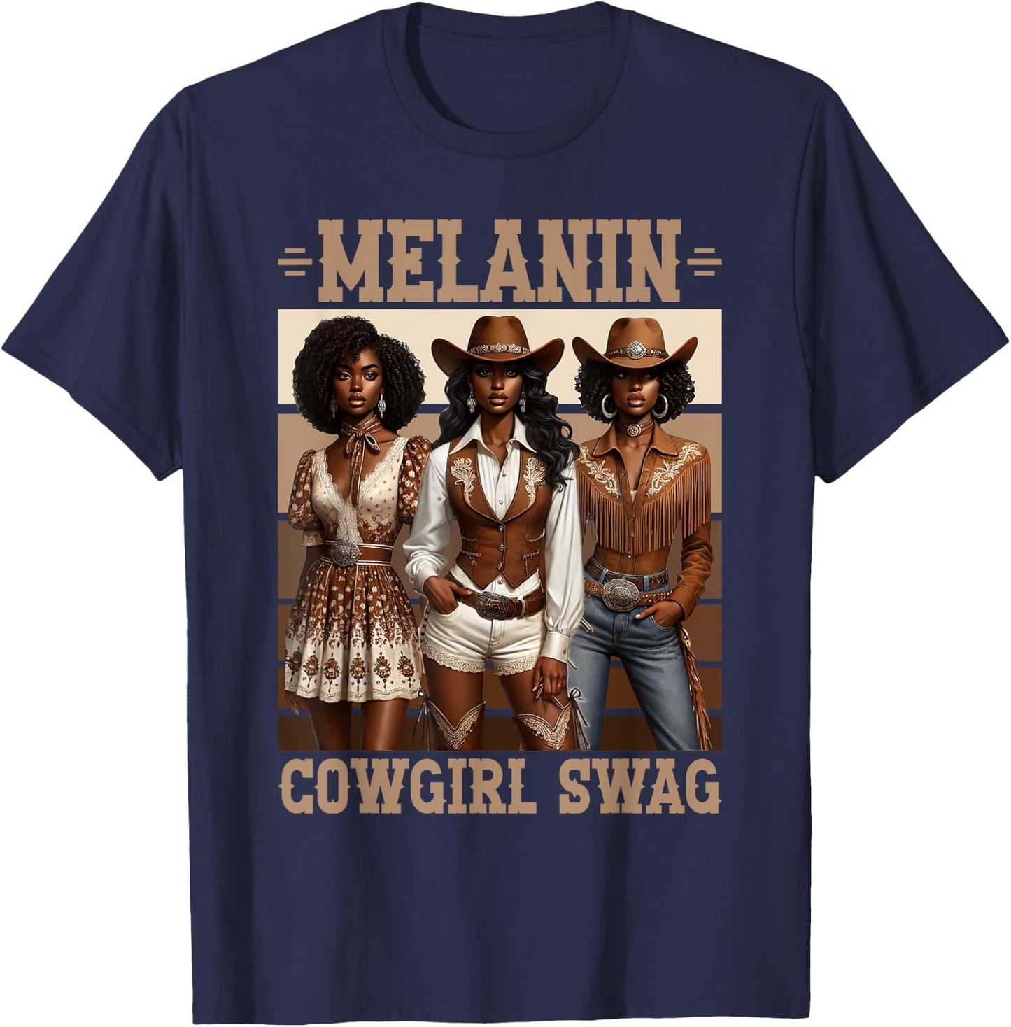 Melanin Cowgirl Swag Equestrian African American Western T-Shirt - T-Shirt | Navy