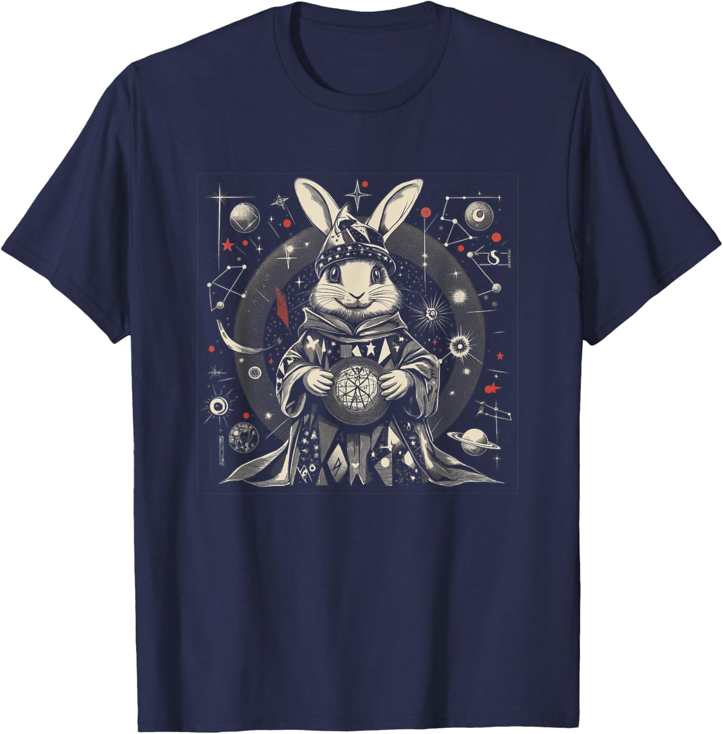 Easter Bunny Wizard Celestial Fantasy Art T-Shirt - T-Shirt | Navy