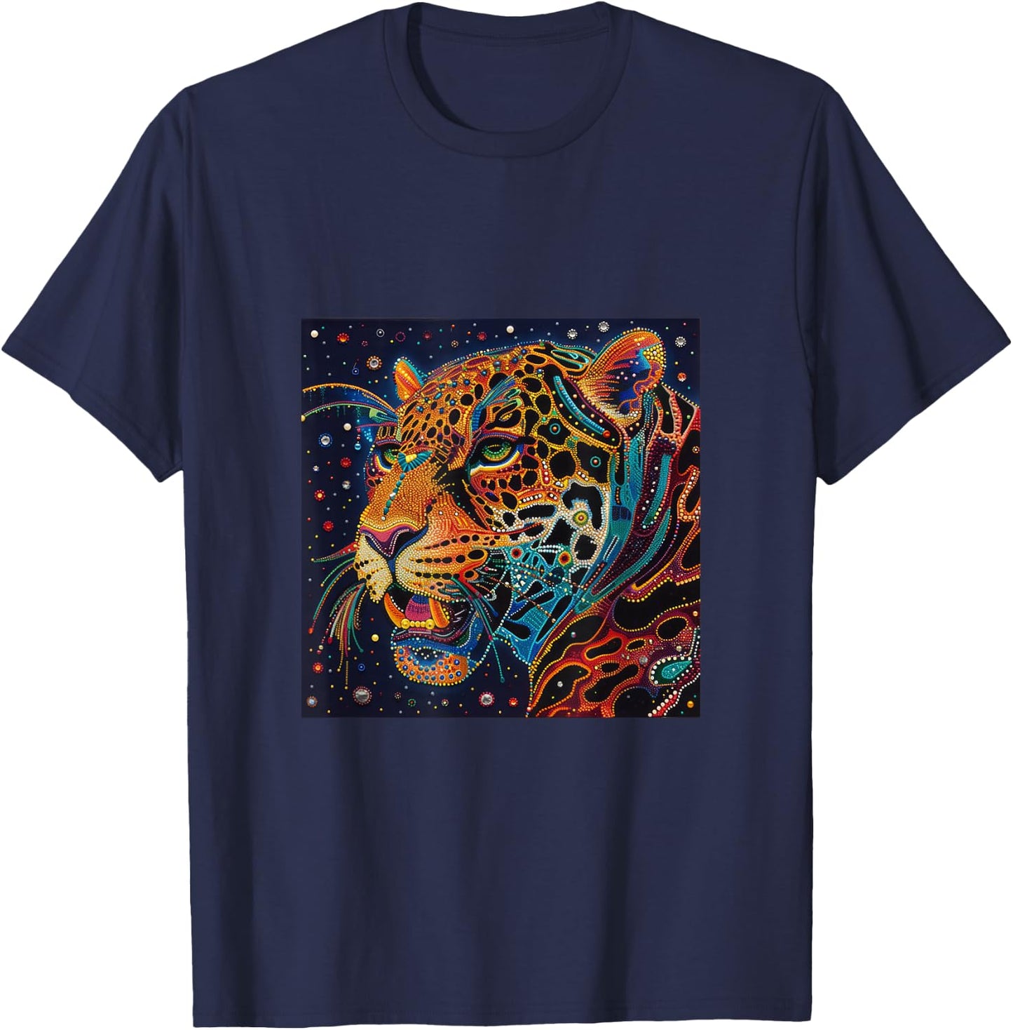 Jaguar Head Huichol Art Mexico Aztec Mayas T-Shirt - T-Shirt | Navy