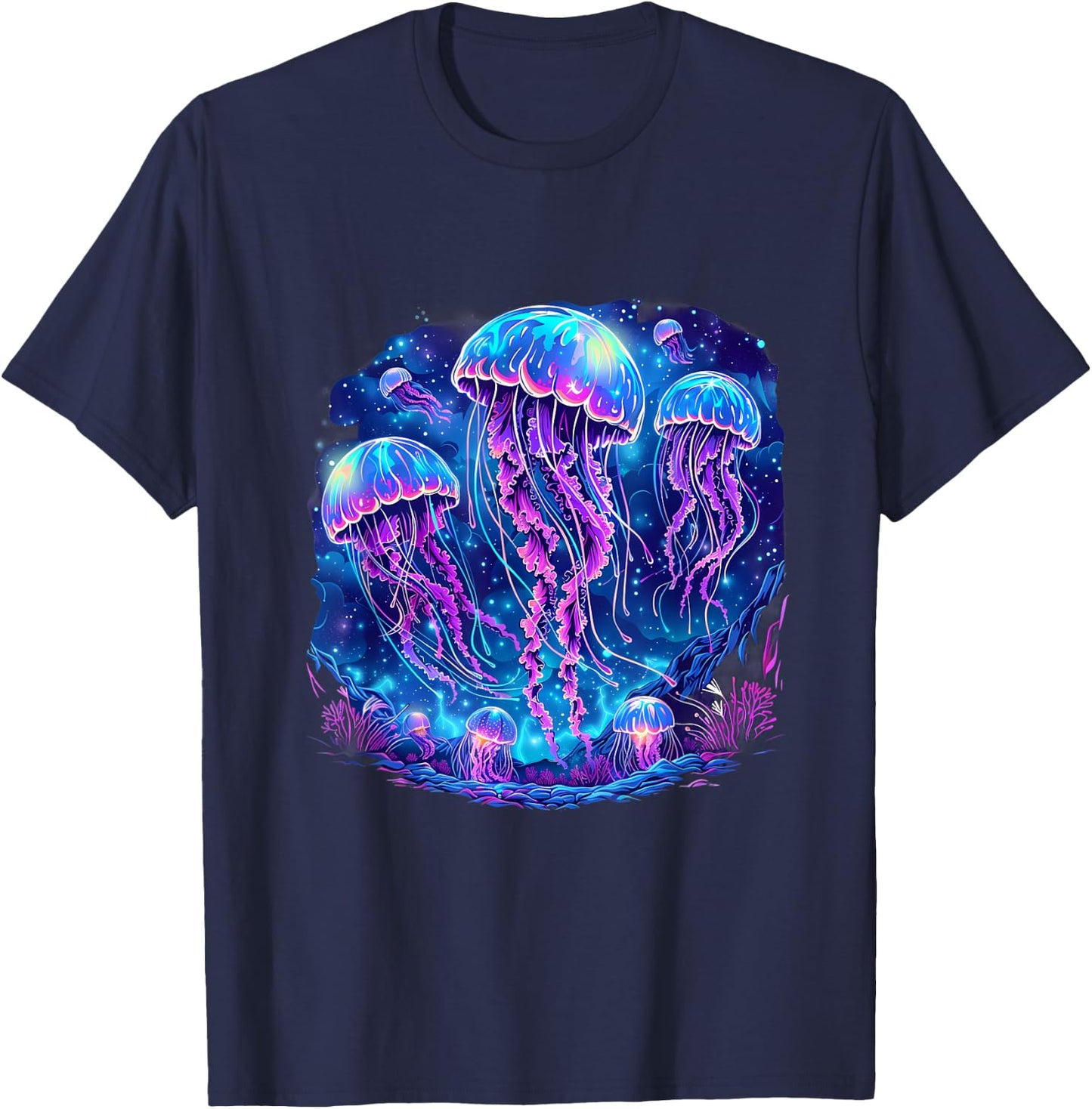 Jellyfish Sea Ocean Jellyfish Motif Artwork Marine Mammal T-Shirt - T-Shirt | Navy
