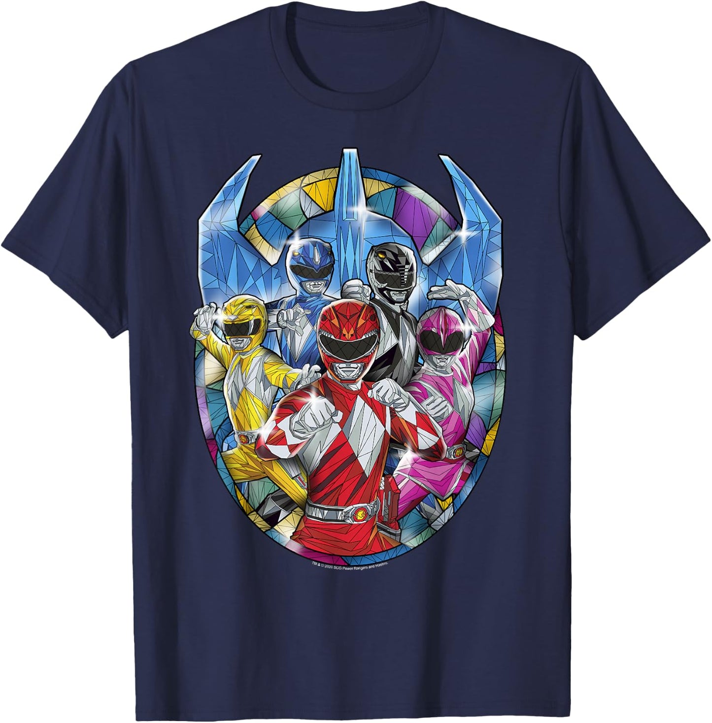 Power Rangers Stained Glass Action Pose Portrait T-Shirt - T-Shirt | Navy