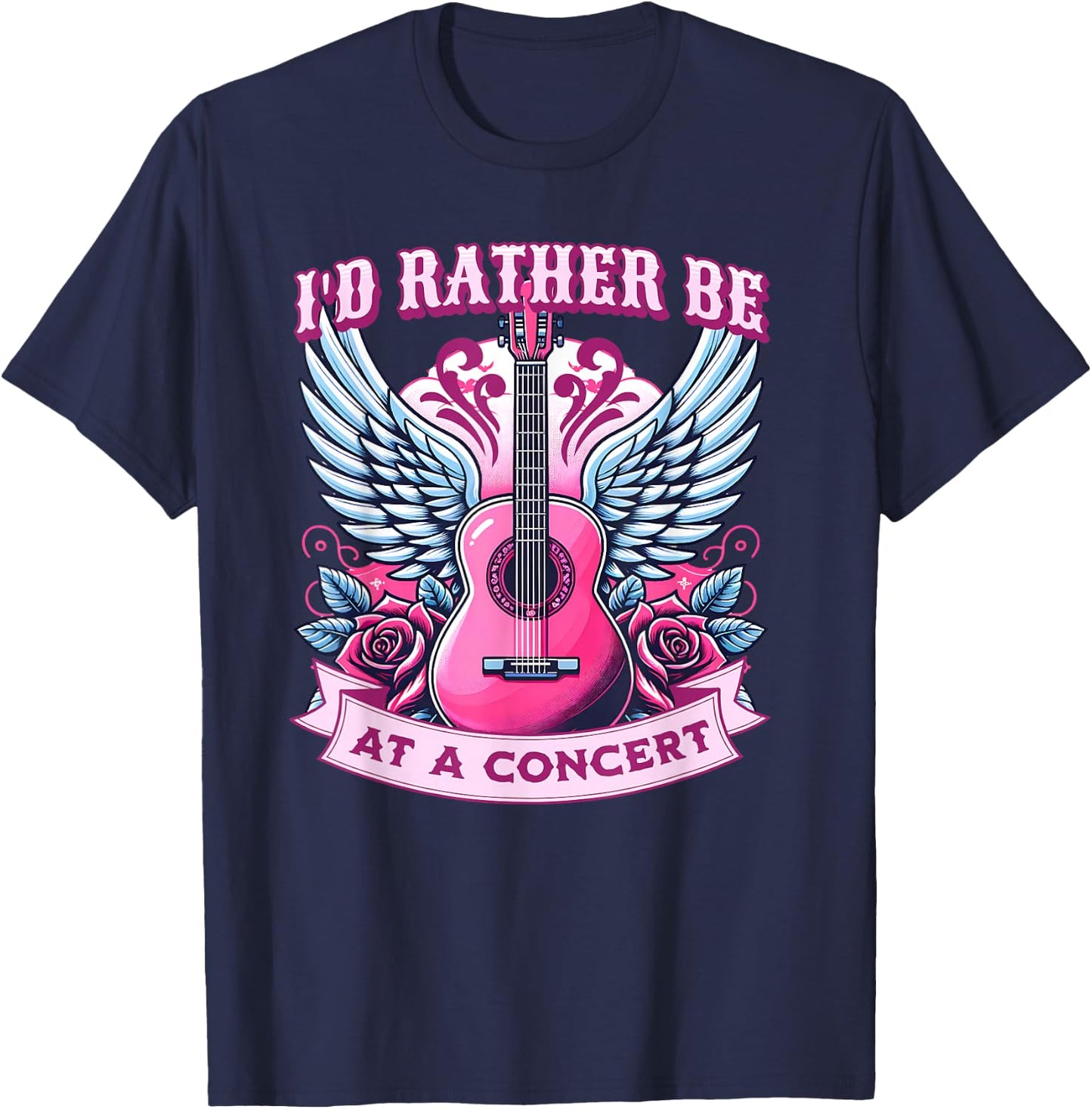 Id Rather Be At A Concert Music Lover Band Festival Guitar T-Shirt - T-Shirt | Navy