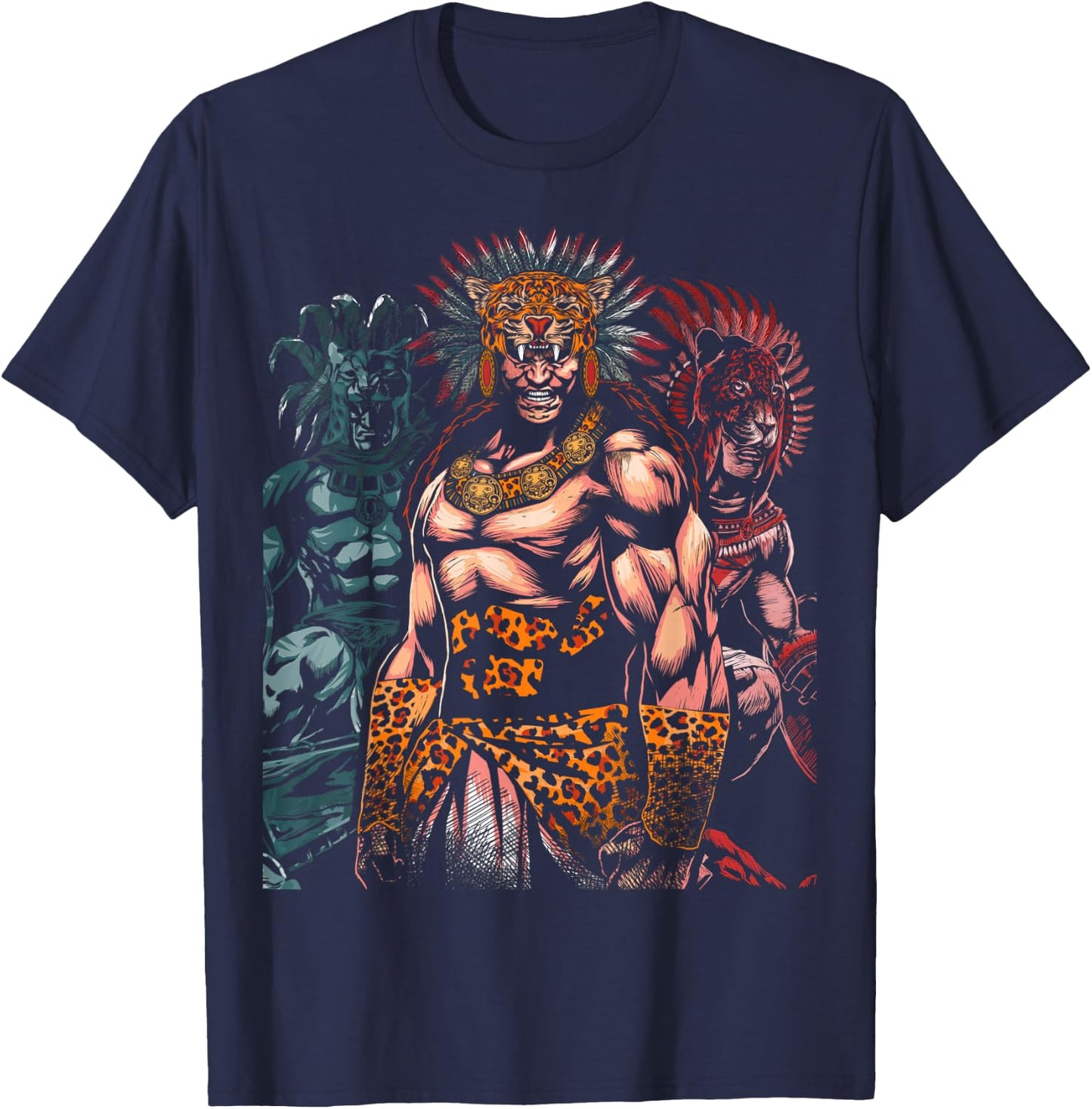 Aztec Jaguar Ancient Warrior Native Mexican Mythology T-Shirt - T-Shirt | Navy