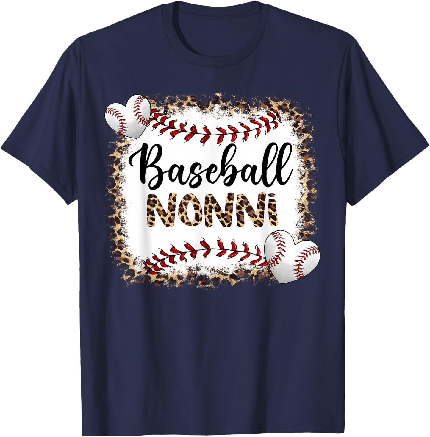 Baseball Nonni Vintage Leopard Baseball Pride T-Shirt - T-Shirt | Navy