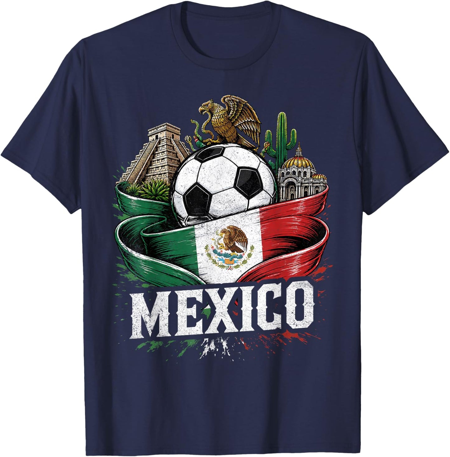 Mexico Mexican Flag Retro Vintage Pride Boys Women Men T-Shirt - T-Shirt | Navy