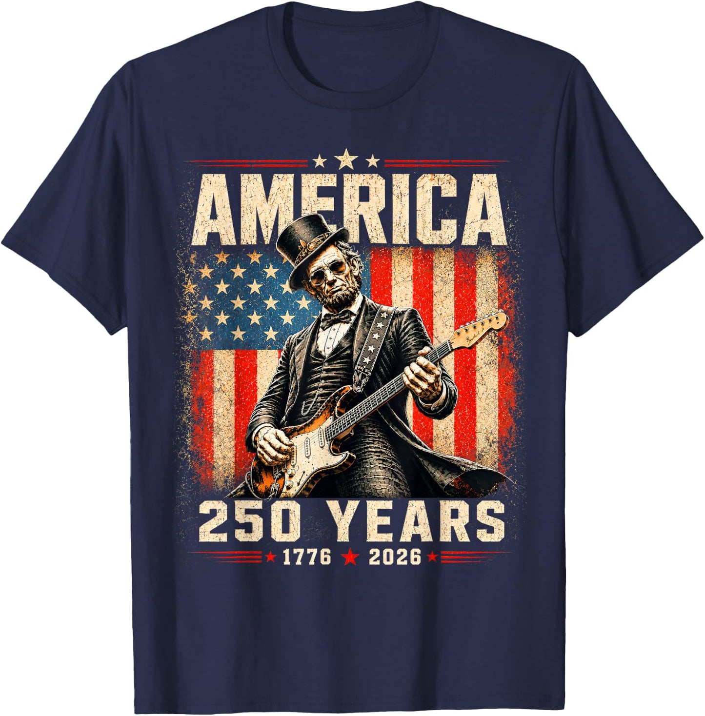 Abraham Lincoln Playing Guitar 4th of July T-Shirt - T-Shirt | Navy