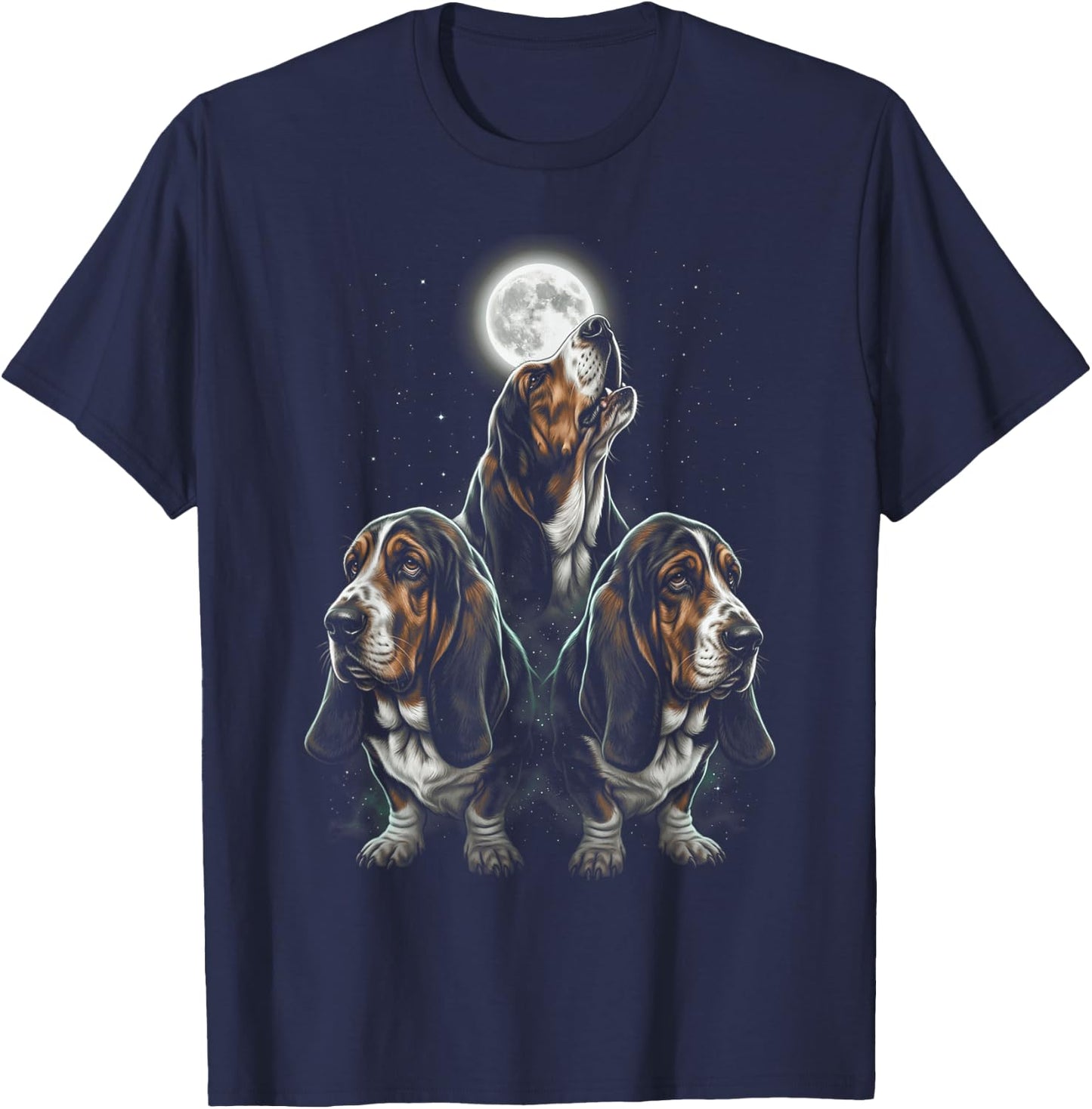 Howling At The Moon Basset Hound T-Shirt - T-Shirt | Navy