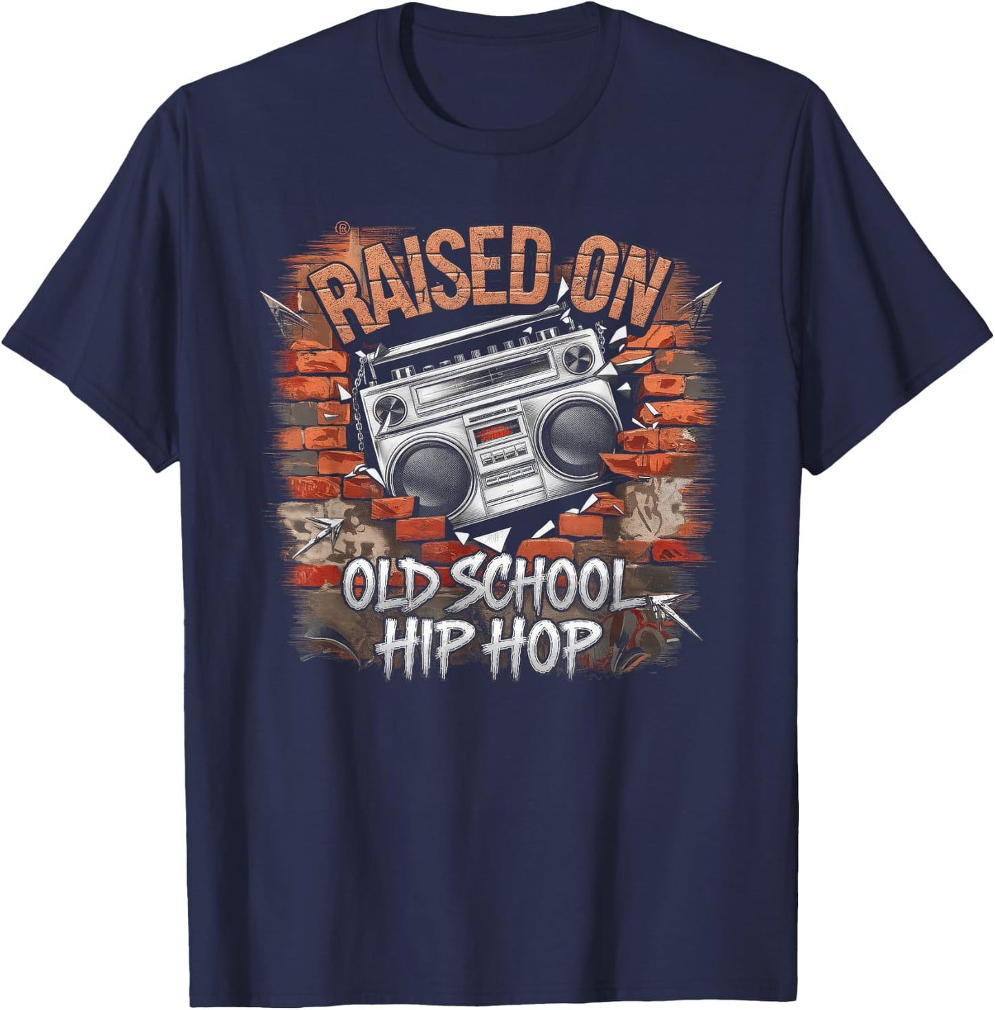 Raised ON Old School Graffiti Rap Hip HOP Cassette T-Shirt - T-Shirt | Navy