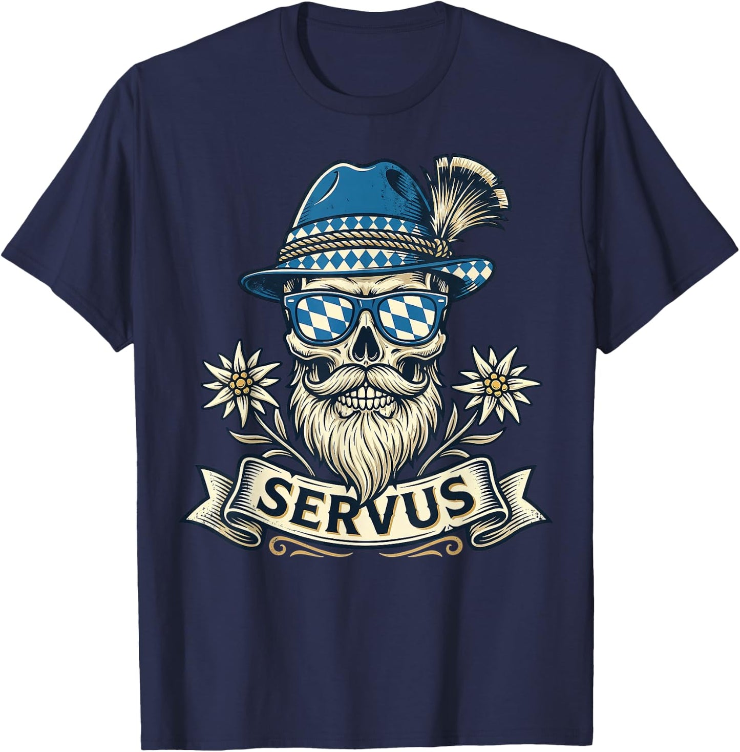 Trachten Servus Herren Trachtenshirt Bayern Bayrisch T-Shirt - T-Shirt | Navy