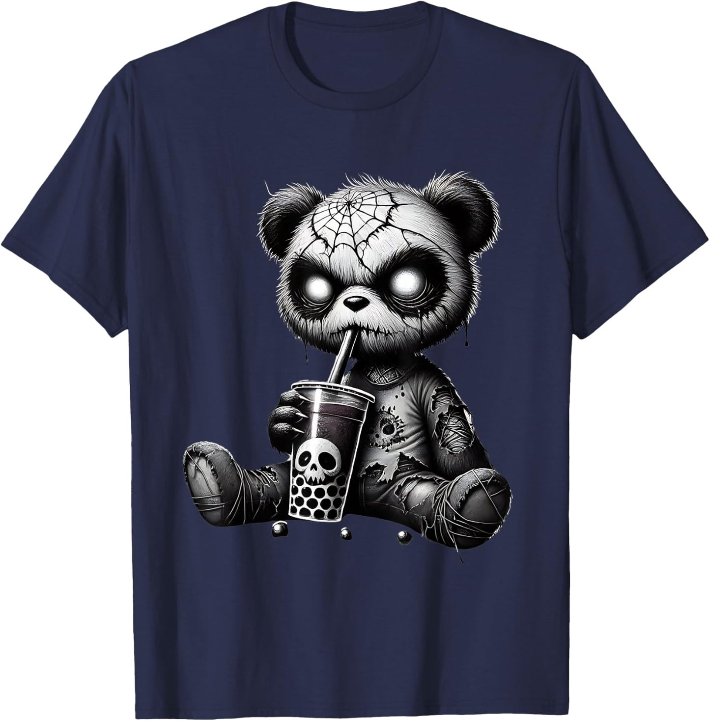 Creepy Panda Bubble Tea Halloween T-Shirt - T-Shirt | Navy
