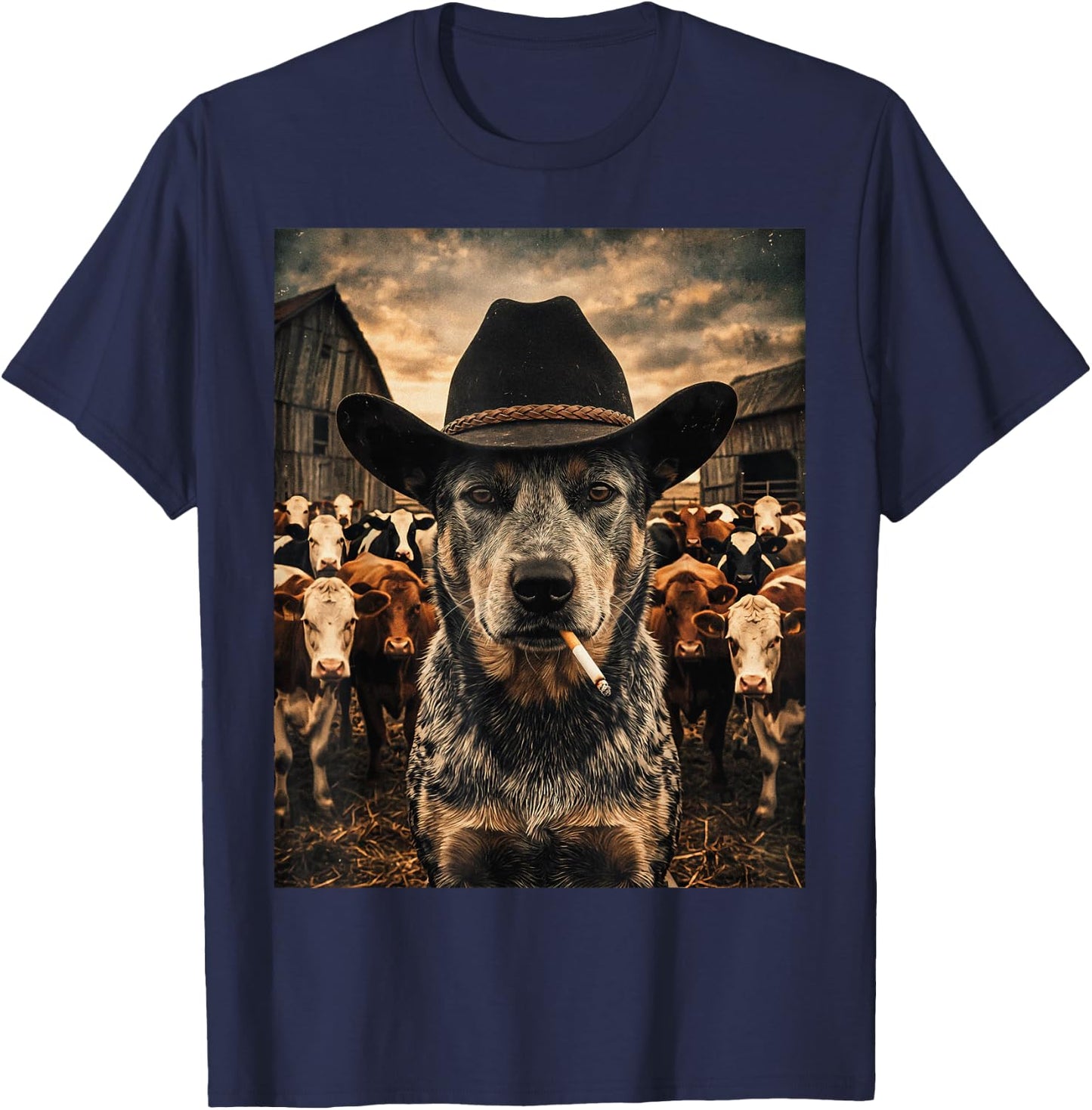 Blue Heeler Cowboy Vintage Western Ranch Farm Dog Selfie Men T-Shirt - T-Shirt | Navy