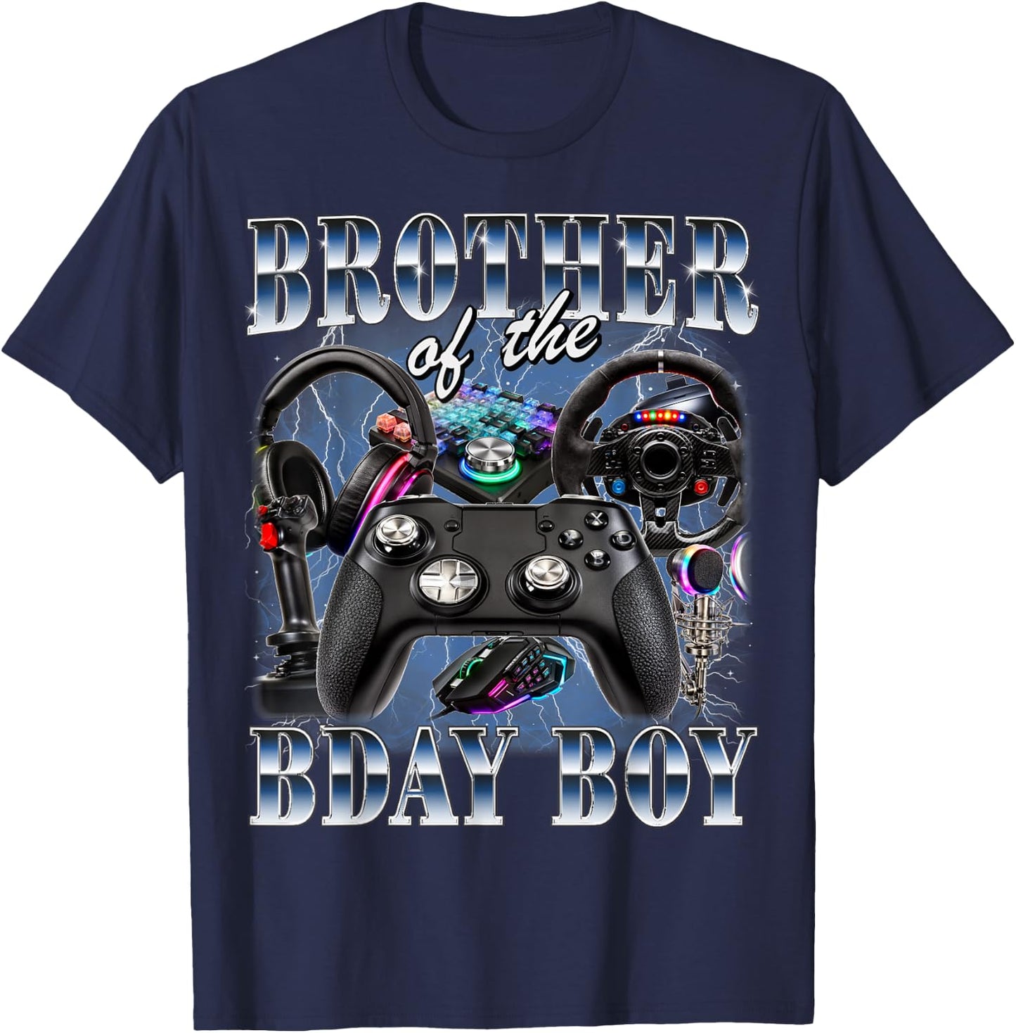 Brother of The Birthday Boy Gamer 90s Style Video Game T-Shirt - T-Shirt | Navy