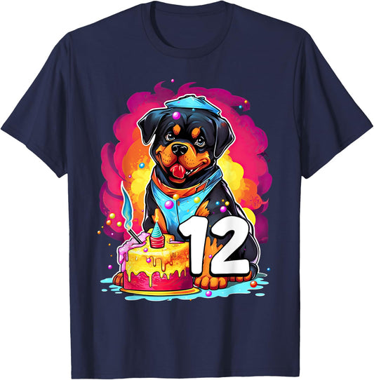 Rottweiler Dog 12th Birthday Themed Party 12 Years Old Men Women Kids T-Shirt - T-Shirt | Navy