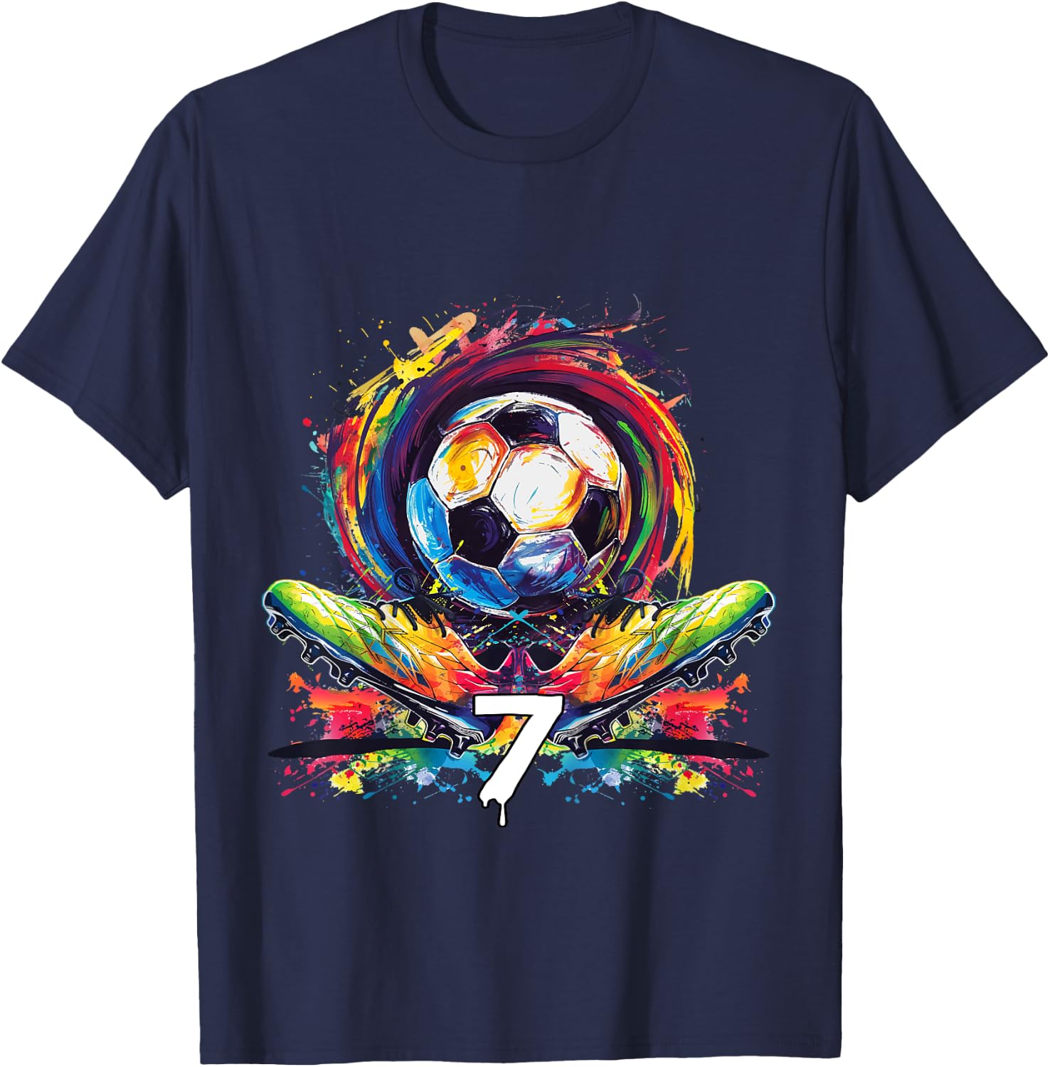 Children's 7th Birthday Boy 7 Years Football Gift , black T-Shirt - T-Shirt | Navy