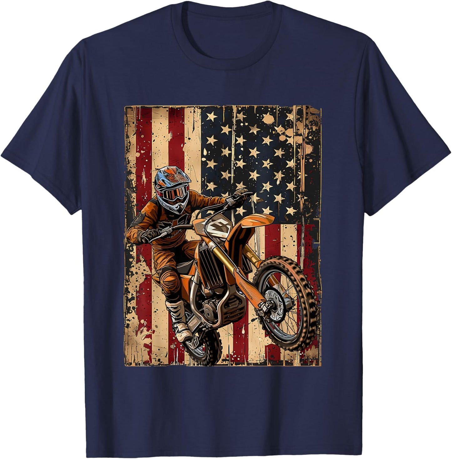 BASBO -Kids American Flag Dirt Bike Motocross T-Shirt - T-Shirt | Navy
