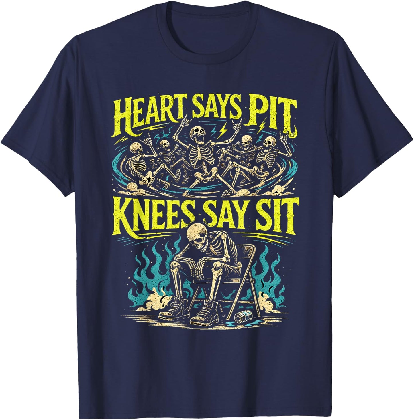Heart Says Pit Knees Say Sit Skelett Lustiger Spruch Zitat T-Shirt - T-Shirt | Navy