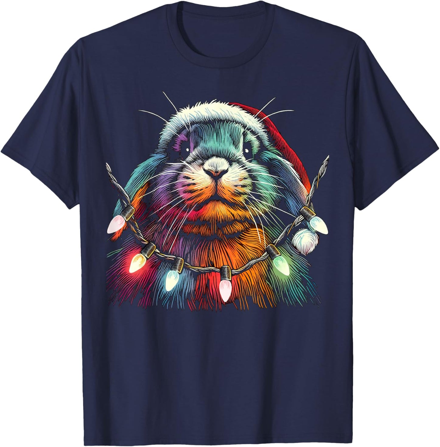 Christmas Lights: A Bunny’s Greatest Temptation Lop Rabbit T-Shirt - T-Shirt | Navy