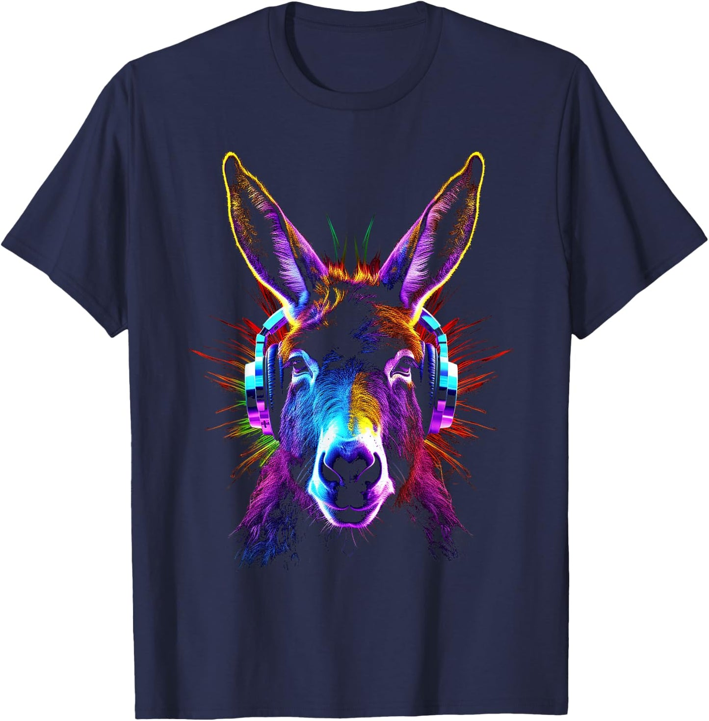 Esel Kopfhörer Tiermotiv Musik Kunst Esel T-Shirt - T-Shirt | Navy