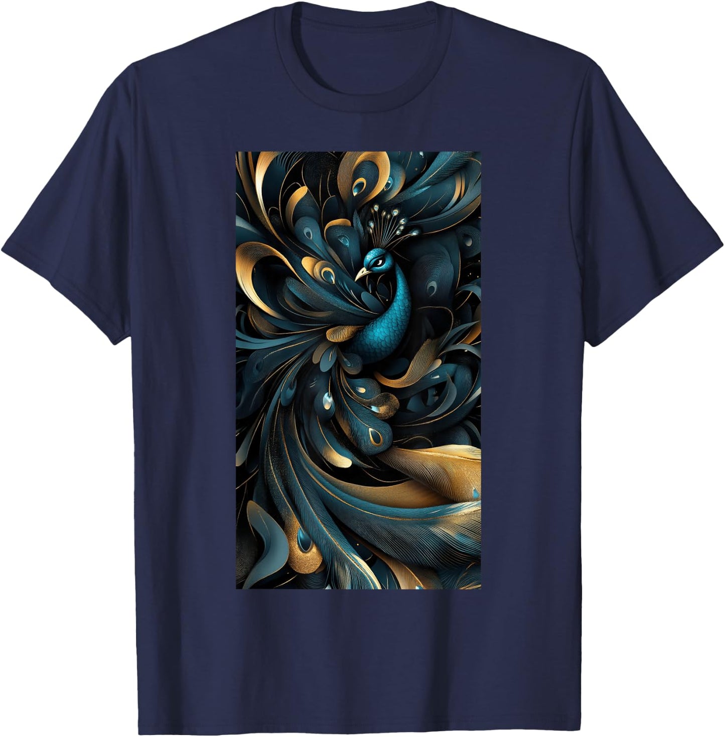 Peacock Feather Peacock art Colors Bird Abstract T-Shirt - T-Shirt | Navy