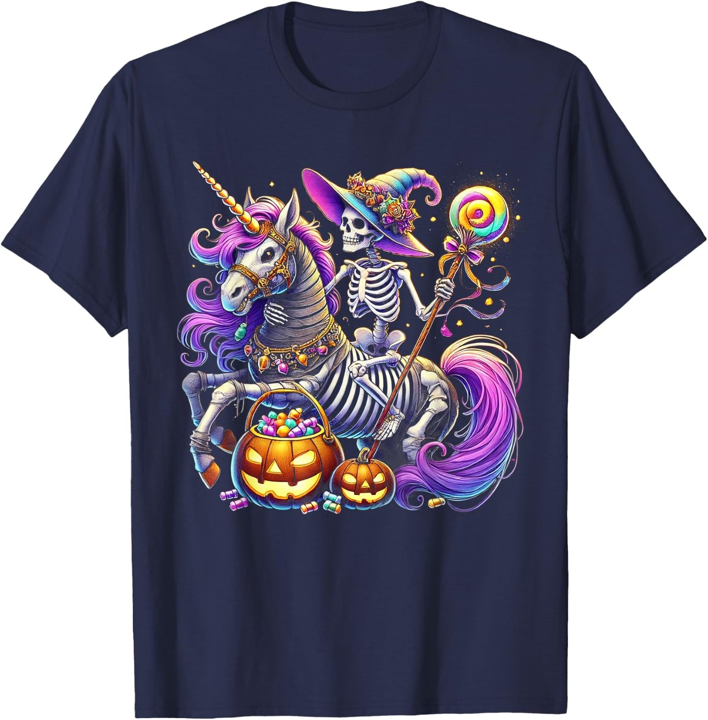 Skeleton Riding Skeleton Unicorn Halloween Costume T-Shirt - T-Shirt | Navy